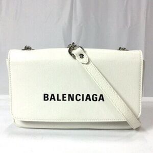 Auth Balenciaga white crossbody shoulder Lambskin Flao bag with Black Logo